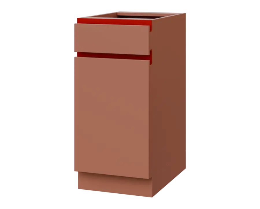 MHCS - 4DZ spodní skříňka, 1-dveřová, 1-zásuvková, levá, 920x400x600, pudrově hnědá, profil burgundy