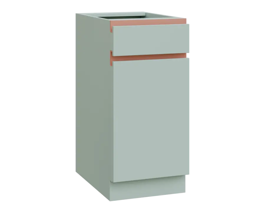 MHCS - 4DZ spodní skříňka, 1-dveřová, 1-zásuvková, pravá, 920x400x600, šedozelinkavá, profil béžově