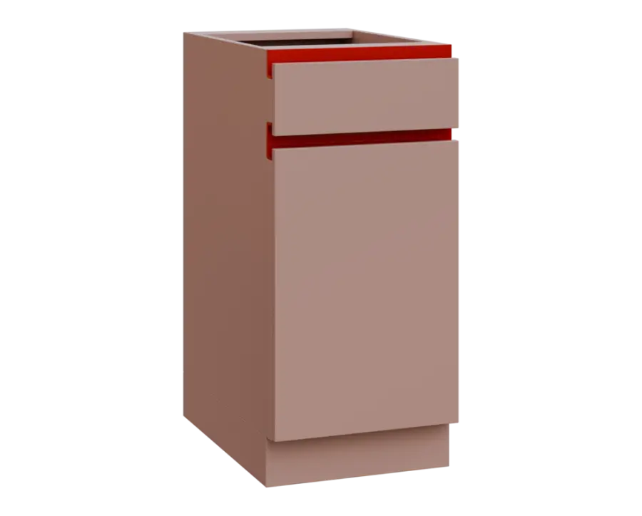 MHCS - 4DZ spodní skříňka, 1-dveřová, 1-zásuvková, pravá, 920x400x600, pudrově růžová, profil burgun