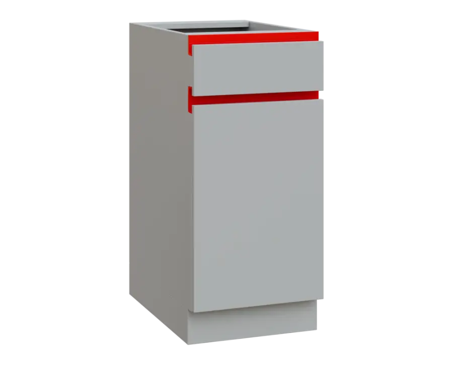 MHCS - 4DZ spodní skříňka, 1-dveřová, 1-zásuvková, pravá, 920x400x600, světle šedá, profil červený