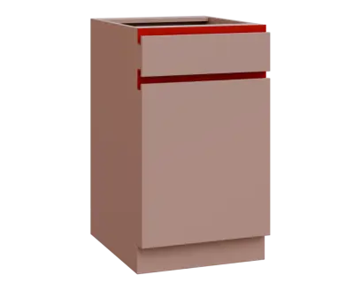 MHCS - 5DZ spodní skříňka, 1-dveřová, 1-zásuvková, pravá, 920x500x600, pudrově růžová, profil burgundy