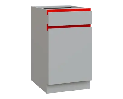MHCS - 5DZ spodní skříňka, 1-dveřová, 1-zásuvková, pravá, 920x500x600, světle šedá, profil červený