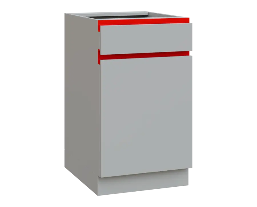 MHCS - 5DZ spodní skříňka, 1-dveřová, 1-zásuvková, pravá, 920x500x600, světle šedá, profil červený