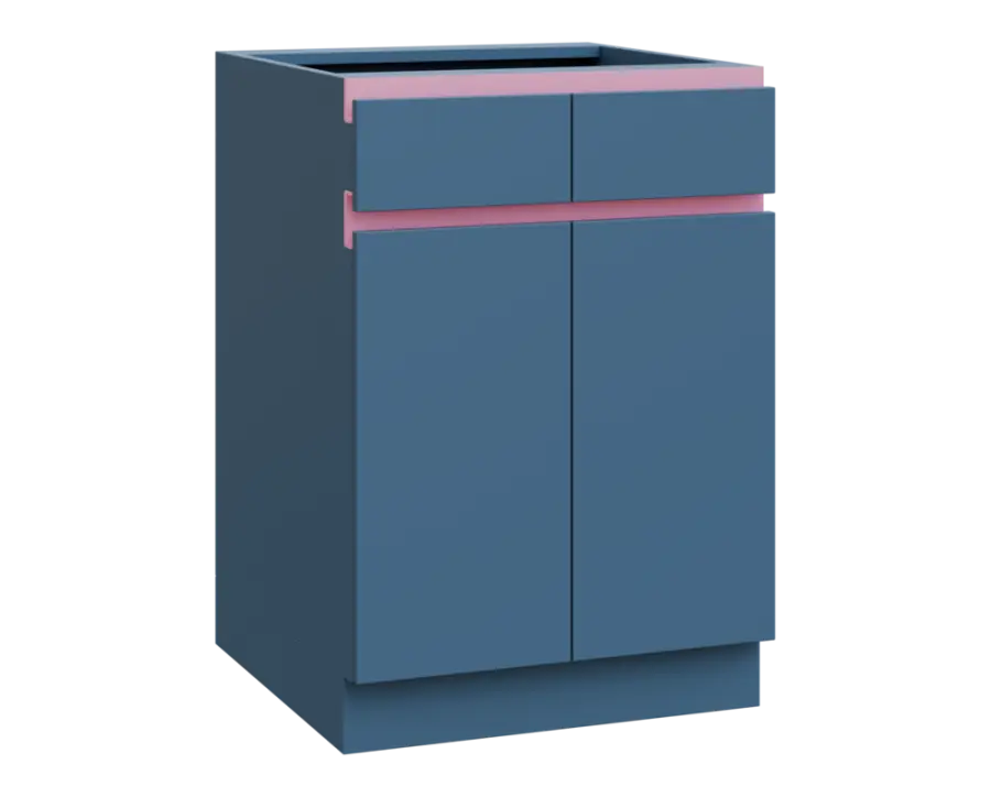 MHCS - 6DZ2 spodní skříňka, 2-dveřová, 2-zásuvková, 920x600x600, šedomodrá, profil světle růžový