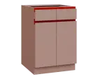 MHCS - 6DZ2 spodní skříňka, 2-dveřová, 2-zásuvková, 920x600x600, pudrově růžová, profil burgundy