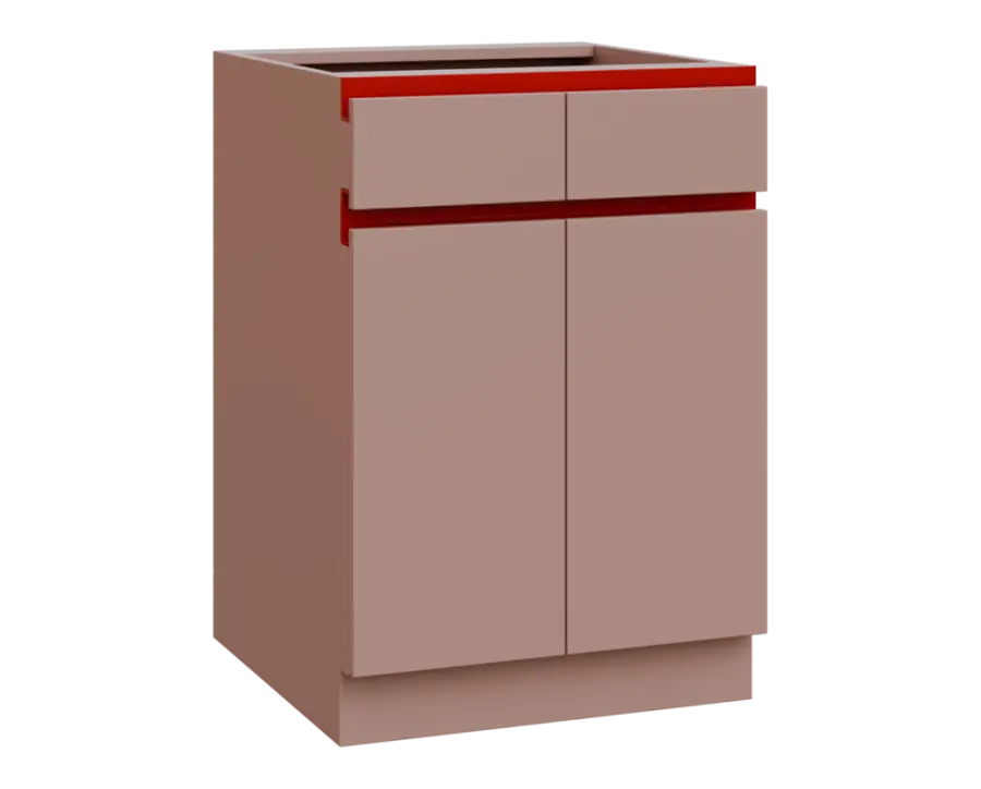 MHCS - 6DZ2 spodní skříňka, 2-dveřová, 2-zásuvková, 920x600x600, pudrově růžová, profil burgundy