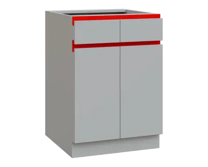 MHCS - 6DZ2 spodní skříňka, 2-dveřová, 2-zásuvková, 920x600x600, světle šedá, profil červený