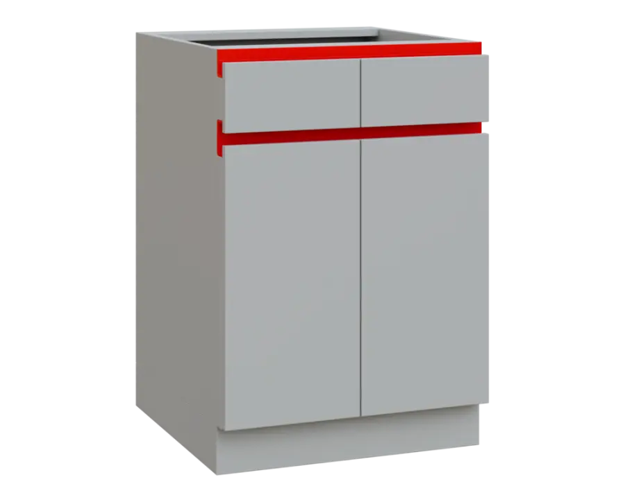 MHCS - 6DZ2 spodní skříňka, 2-dveřová, 2-zásuvková, 920x600x600, světle šedá, profil červený