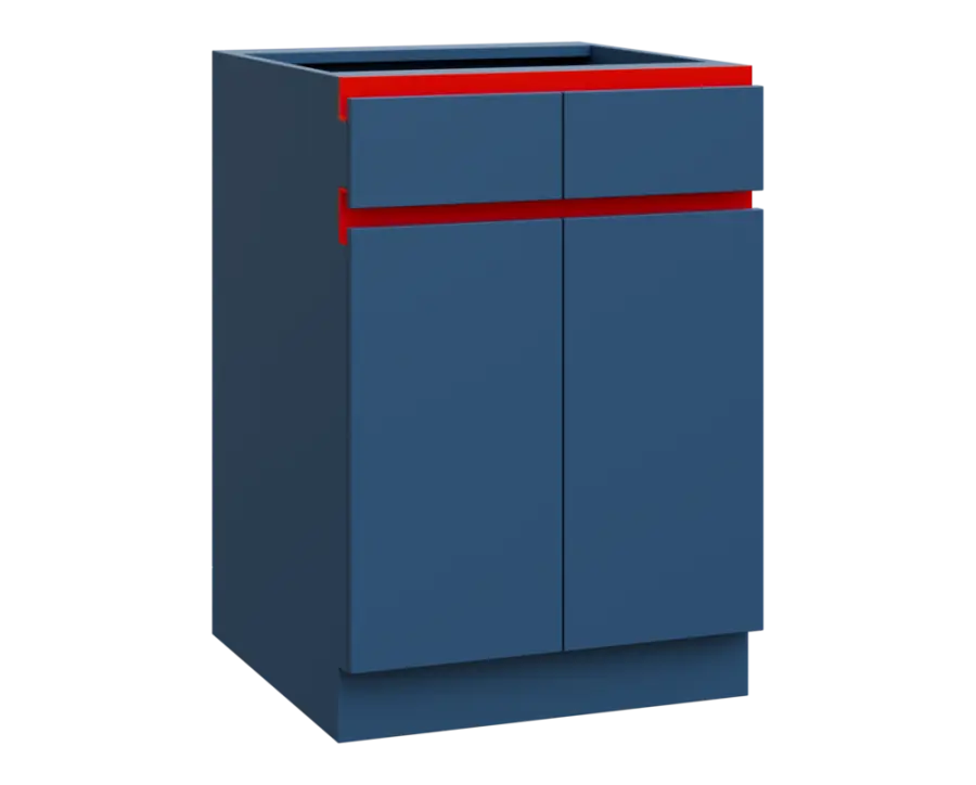 MHCS - 6DZ2 spodní skříňka, 2-dveřová, 2-zásuvková, 920x600x600, hlubinná modrá, profil červený