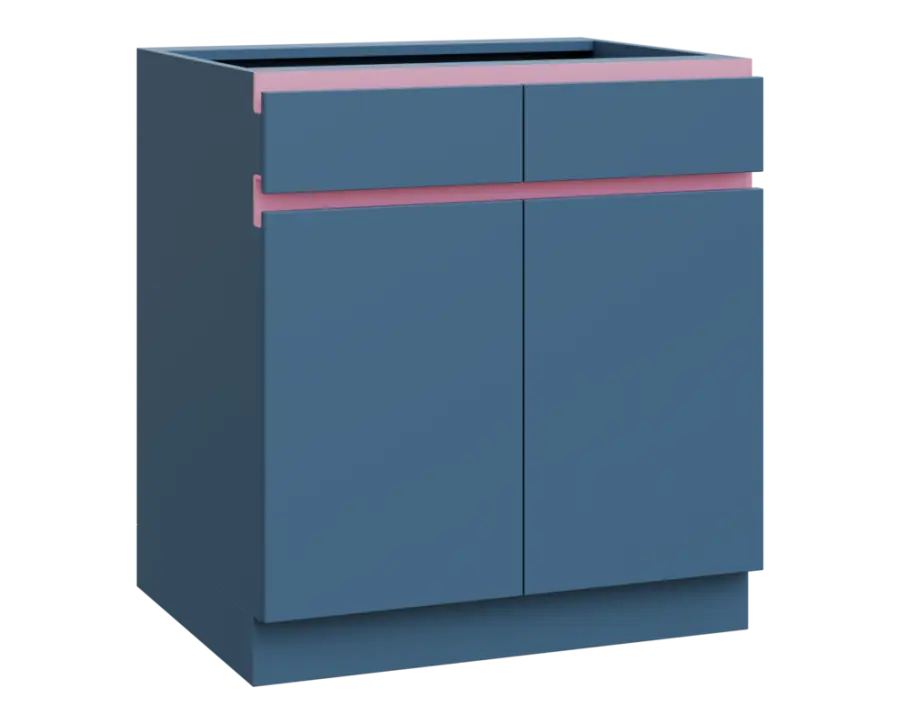 MHCS - 8DZ2 spodní skříňka, 2-dveřová, 2-zásuvková, 920x800x600, šedomodrá, profil světle růžový