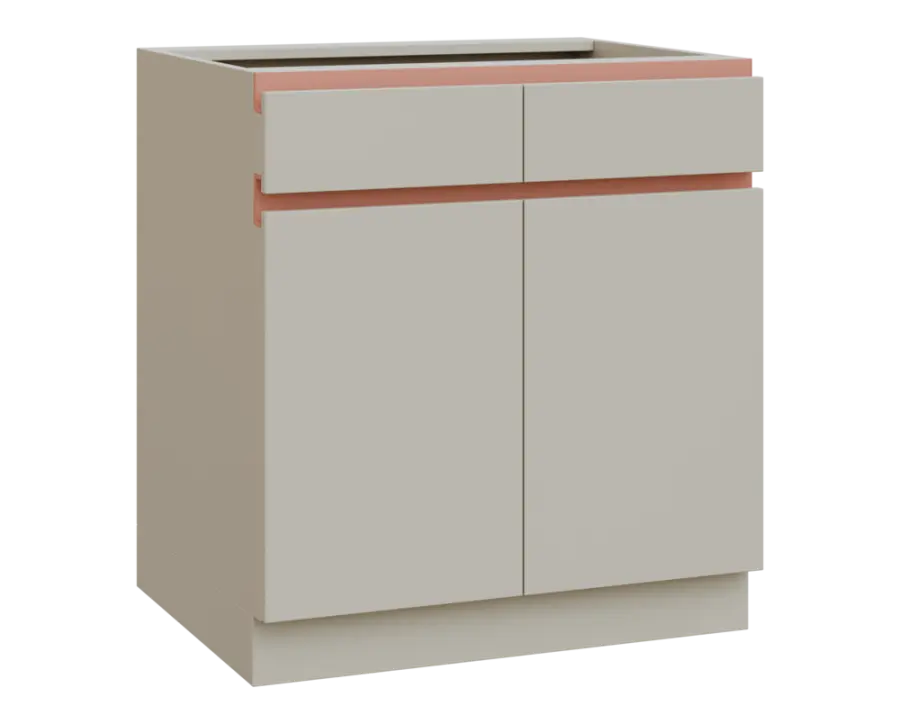 MHCS - 8DZ2 spodní skříňka, 2-dveřová, 2-zásuvková, 920x800x600, teplá šedá, profil béžově růžový