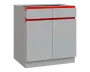 MHCS - 8DZ2 spodní skříňka, 2-dveřová, 2-zásuvková, 920x800x600, světle šedá, profil červený