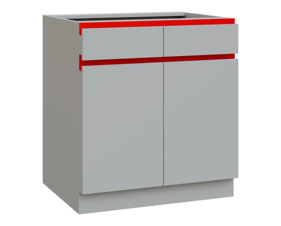 MHCS - 8DZ2 spodní skříňka, 2-dveřová, 2-zásuvková, 920x800x600, světle šedá, profil červený