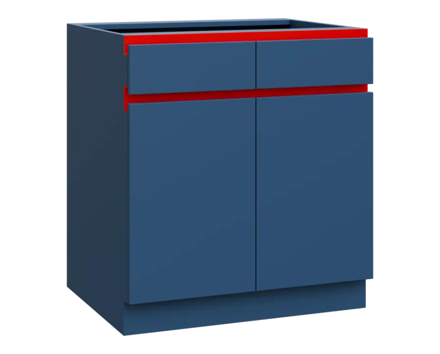 MHCS - 8DZ2 spodní skříňka, 2-dveřová, 2-zásuvková, 920x800x600, hlubinná modrá, profil červený