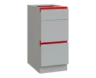 MHCS - 4Z33 spodní skříňka, 3-zásuvková, 920x400x600, světle šedá, profil červený