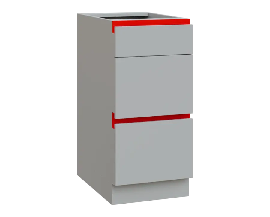 MHCS - 4Z33 spodní skříňka, 3-zásuvková, 920x400x600, světle šedá, profil červený