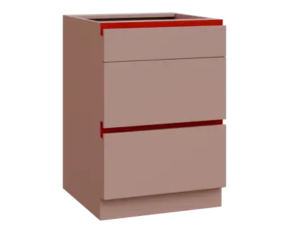 MHCS - 6Z33 spodní skříňka, 3-zásuvková, 920x600x600, pudrově růžová, profil burgundy