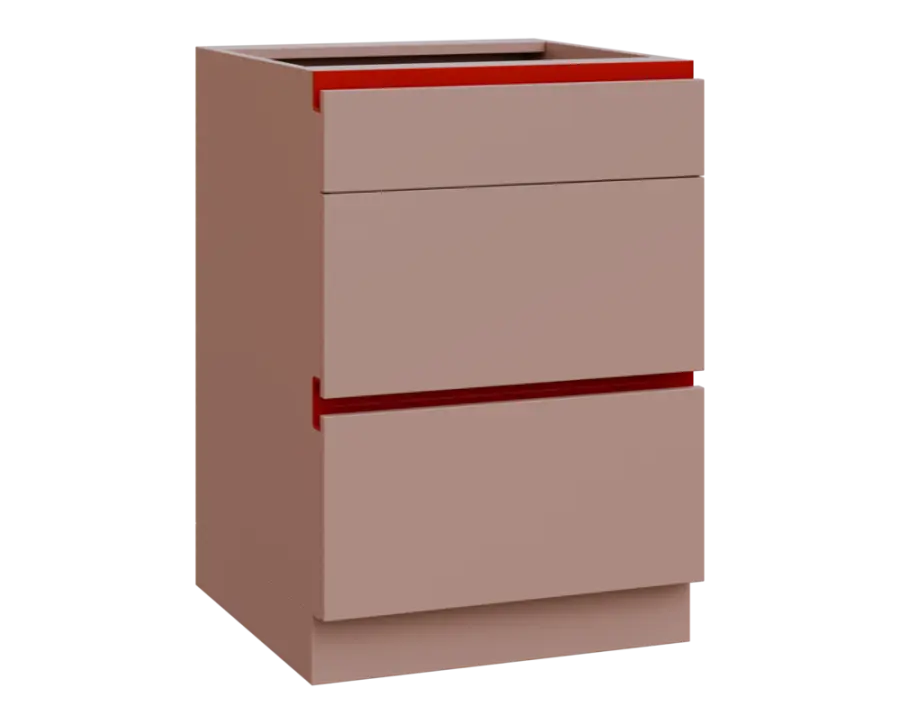 MHCS - 6Z33 spodní skříňka, 3-zásuvková, 920x600x600, pudrově růžová, profil burgundy