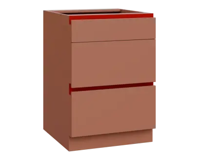 MHCS - 6Z33 spodní skříňka, 3-zásuvková, 920x600x600, pudrově hnědá, profil burgundy