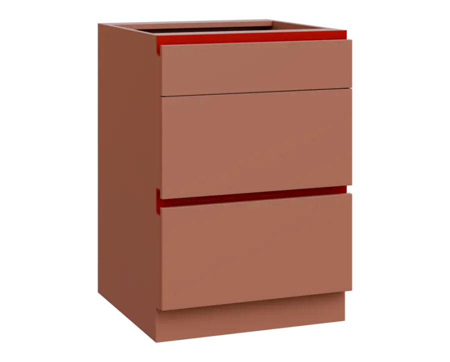 MHCS - 6Z33 spodní skříňka, 3-zásuvková, 920x600x600, pudrově hnědá, profil burgundy