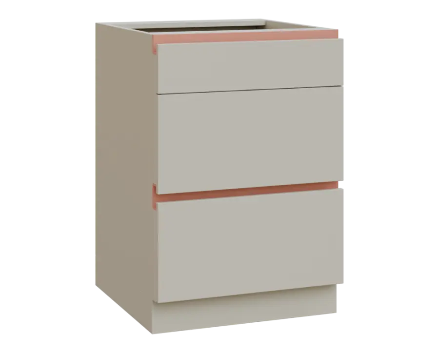 MHCS - 6Z33 spodní skříňka, 3-zásuvková, 920x600x600, teplá šedá, profil béžově růžový
