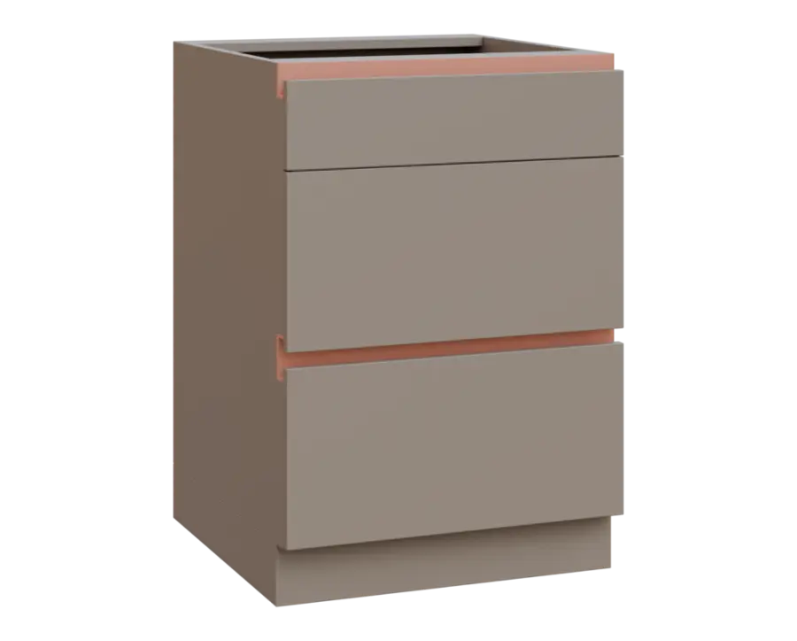 MHCS - 6Z33 spodní skříňka, 3-zásuvková, 920x600x600, taupe hnědá, profil béžově růžový