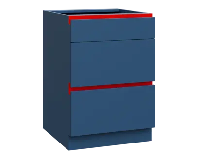 MHCS - 6Z33 spodní skříňka, 3-zásuvková, 920x600x600, hlubinná modrá, profil červený