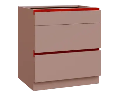 MHCS - 8Z33 spodní skříňka, 3-zásuvková, 920x800x600, pudrově růžová, profil burgundy