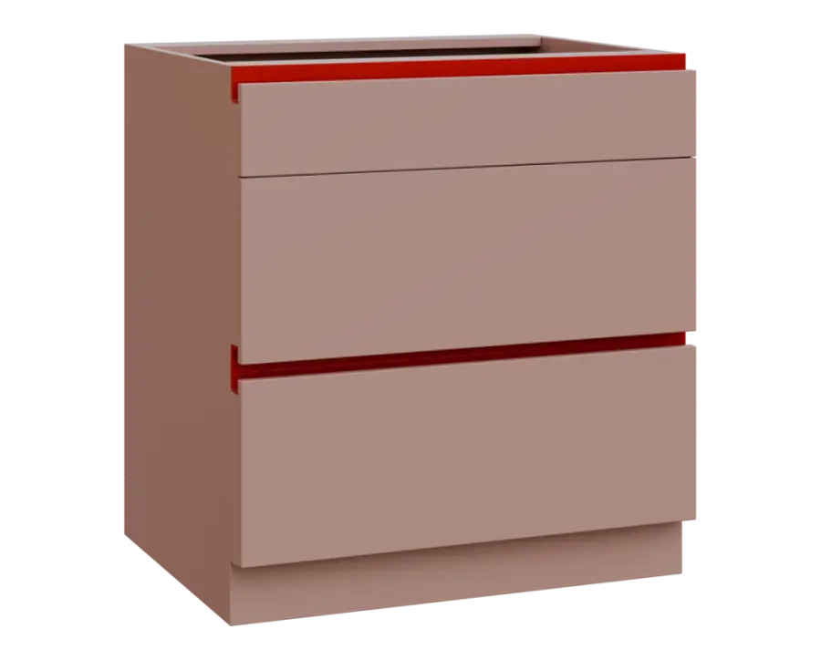MHCS - 8Z33 spodní skříňka, 3-zásuvková, 920x800x600, pudrově růžová, profil burgundy