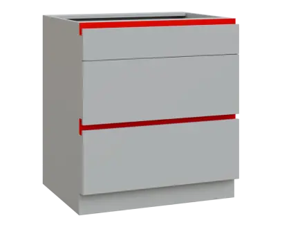 MHCS - 8Z33 spodní skříňka, 3-zásuvková, 920x800x600, světle šedá, profil červený