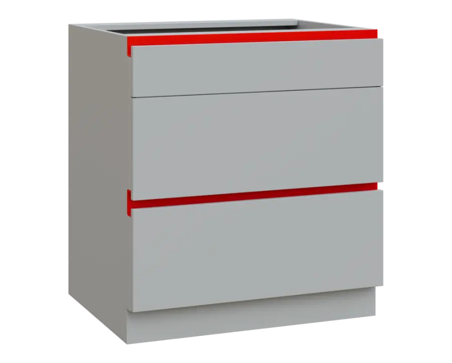 MHCS - 8Z33 spodní skříňka, 3-zásuvková, 920x800x600, světle šedá, profil červený