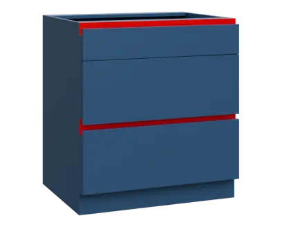 MHCS - 8Z33 spodní skříňka, 3-zásuvková, 920x800x600, hlubinná modrá, profil červený