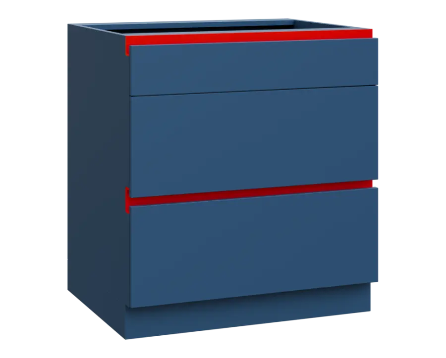 MHCS - 8Z33 spodní skříňka, 3-zásuvková, 920x800x600, hlubinná modrá, profil červený