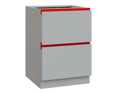 MHCS - 6Z22 spodní skříňka, 2-zásuvková, 920x600x600, světle šedá, profil červený