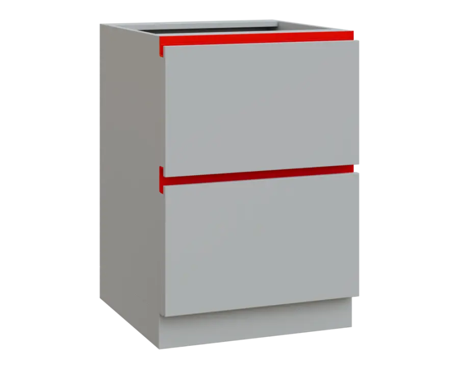 MHCS - 6Z22 spodní skříňka, 2-zásuvková, 920x600x600, světle šedá, profil červený