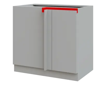 MHCSR - 9 spodní skříňka, rohová, 1-dveřová, levá, 920x900x600, světle šedá, profil červený
