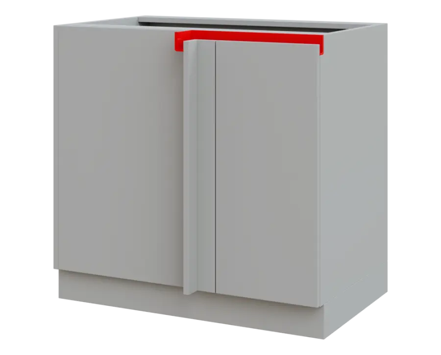 MHCSR - 9 spodní skříňka, rohová, 1-dveřová, levá, 920x900x600, světle šedá, profil červený