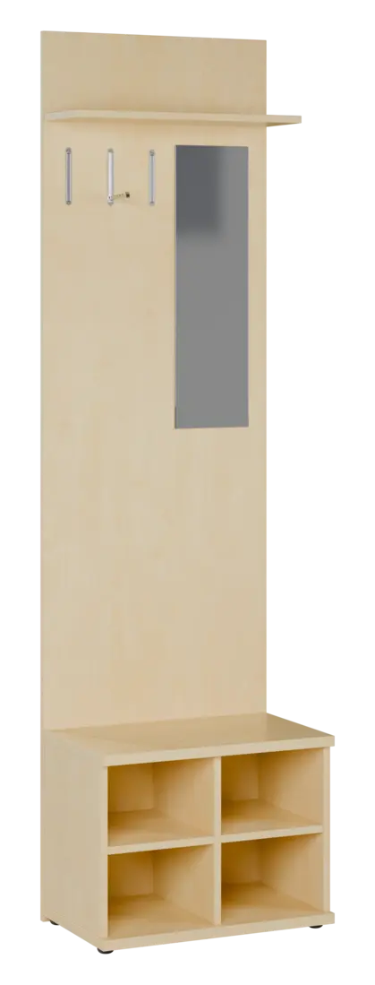 FLIPPO 05 stěna věšáková 600x400x2150 mm, poličky, zrcadlo, 2-háček, bříza světlá