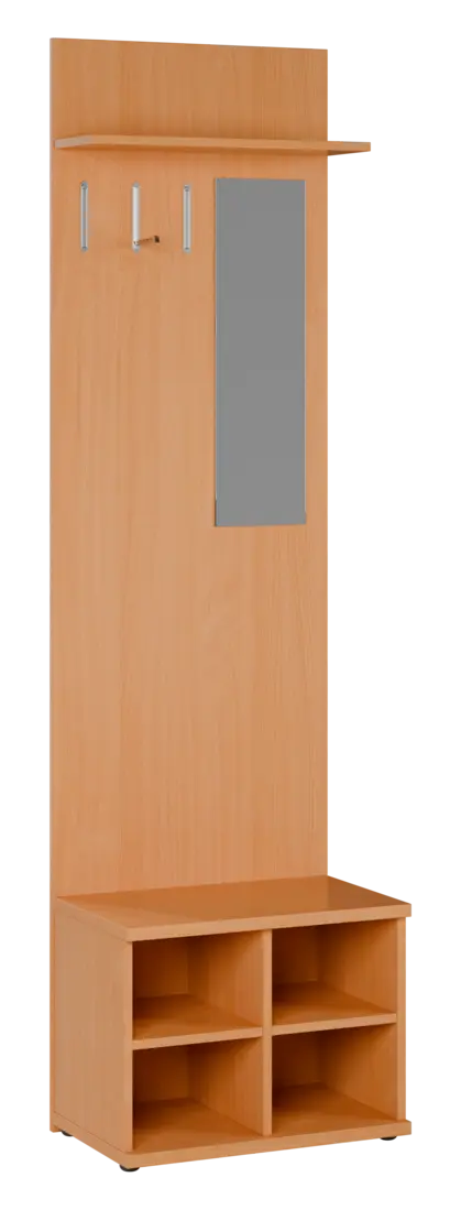 FLIPPO 05 stěna věšáková 600x400x2150 mm, poličky, zrcadlo, 2-háček, buk royal