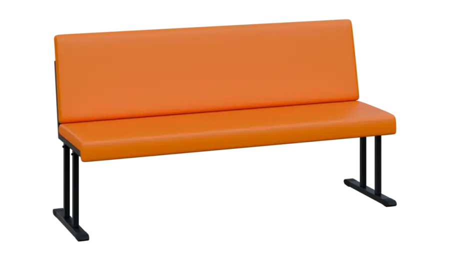 ROBUS 1600, čalouněná lavice do čekárny, 3-sedák, koženka P22 oranžová, kostra černá