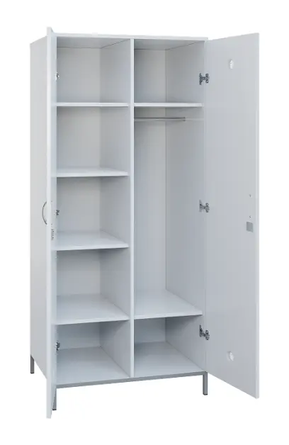 SLN - 81T šatní skříň dřevěná, 2-dveřová, šatní tyč, police, 1800 x 800 x 500, kovové nohy, bílá