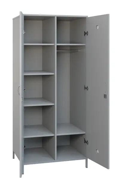 SLN - 81T šatní skříň dřevěná, 2-dveřová, šatní tyč, police, 1800 x 800 x 500, kovové nohy, šedá