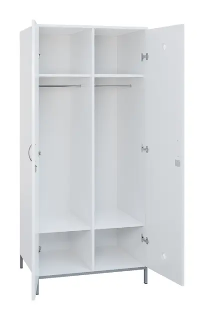 SLN - 82T šatní skříň dřevěná, 2-dveřová, šatní tyč, 1800 x 800 x 500, kovové nohy, bílá