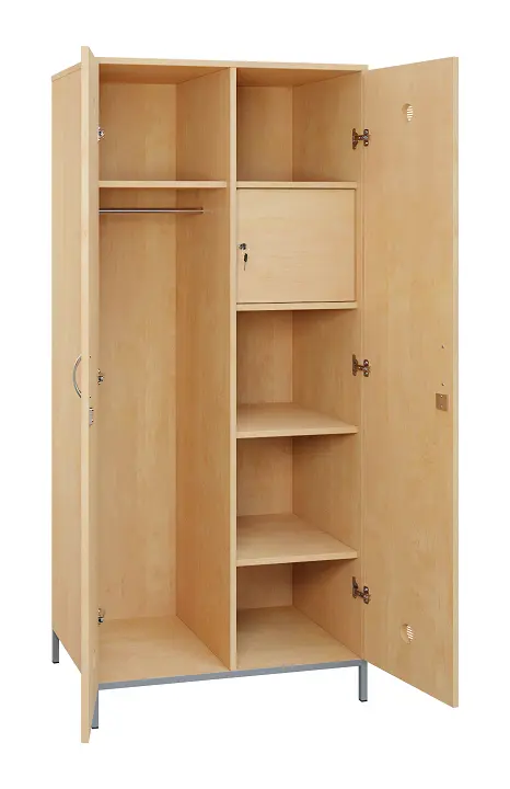 SLN - 83T šatní skříň dřevěná, 2-dveřová, šatní tyč, police, trezor, 1800 x 800 x 500, kovové nohy, bříza irská