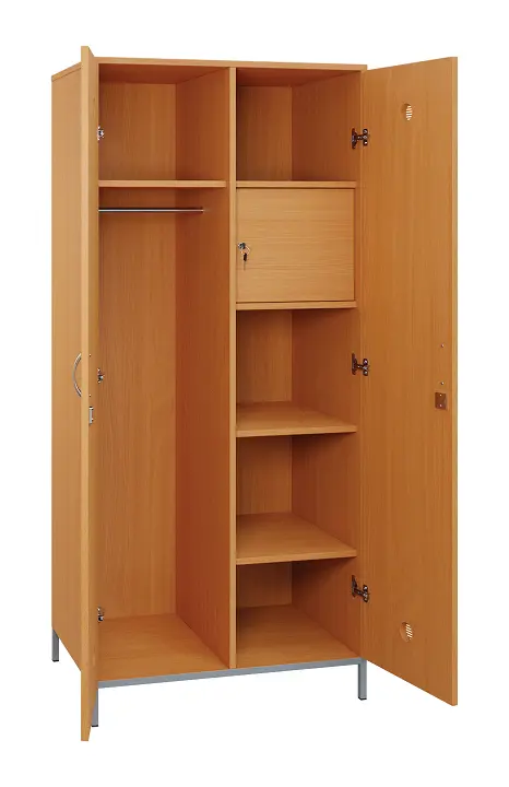 SLN - 83T šatní skříň dřevěná, 2-dveřová, šatní tyč, police, trezor, 1800 x 800 x 500, kovové nohy, buk royal