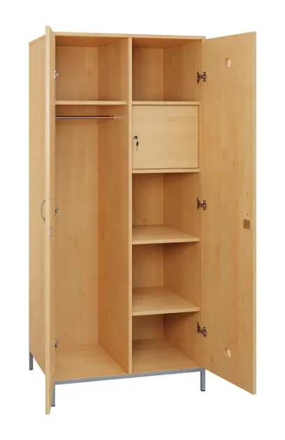 SLN - 83T šatní skříň dřevěná, 2-dveřová, šatní tyč, police, trezor, 1800 x 800 x 500, kovové nohy, javor horský