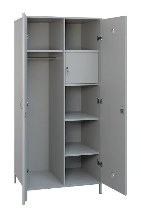 SLN - 83T šatní skříň dřevěná, 2-dveřová, šatní tyč, police, trezor, 1800 x 800 x 500, kovové nohy, šedá