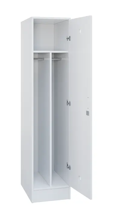 SLS - 41T šatní skříň dřevěná, 1-dveřová, šatní tyč, 1800 x 400 x 500, sokl, bílá