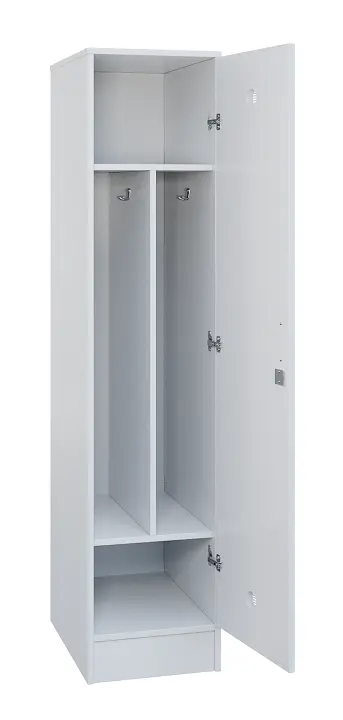 SLS - 43S šatní skříň dřevěná, 1-dveřová, háček, 1800 x 400 x 500, sokl, bílá