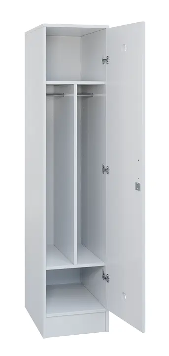 SLS - 43T šatní skříň dřevěná, 1-dveřová, šatní tyč, 1800 x 400 x 500, sokl, bílá